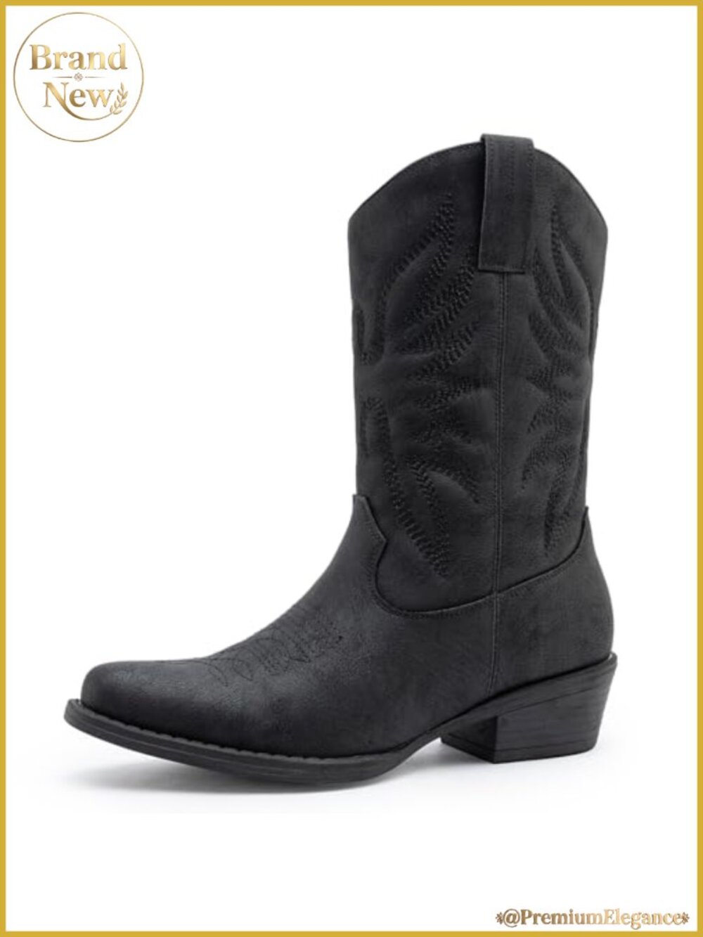 Western Cowboy Boots Womens Mid-Calf Faux Leather Square Toe Vegan